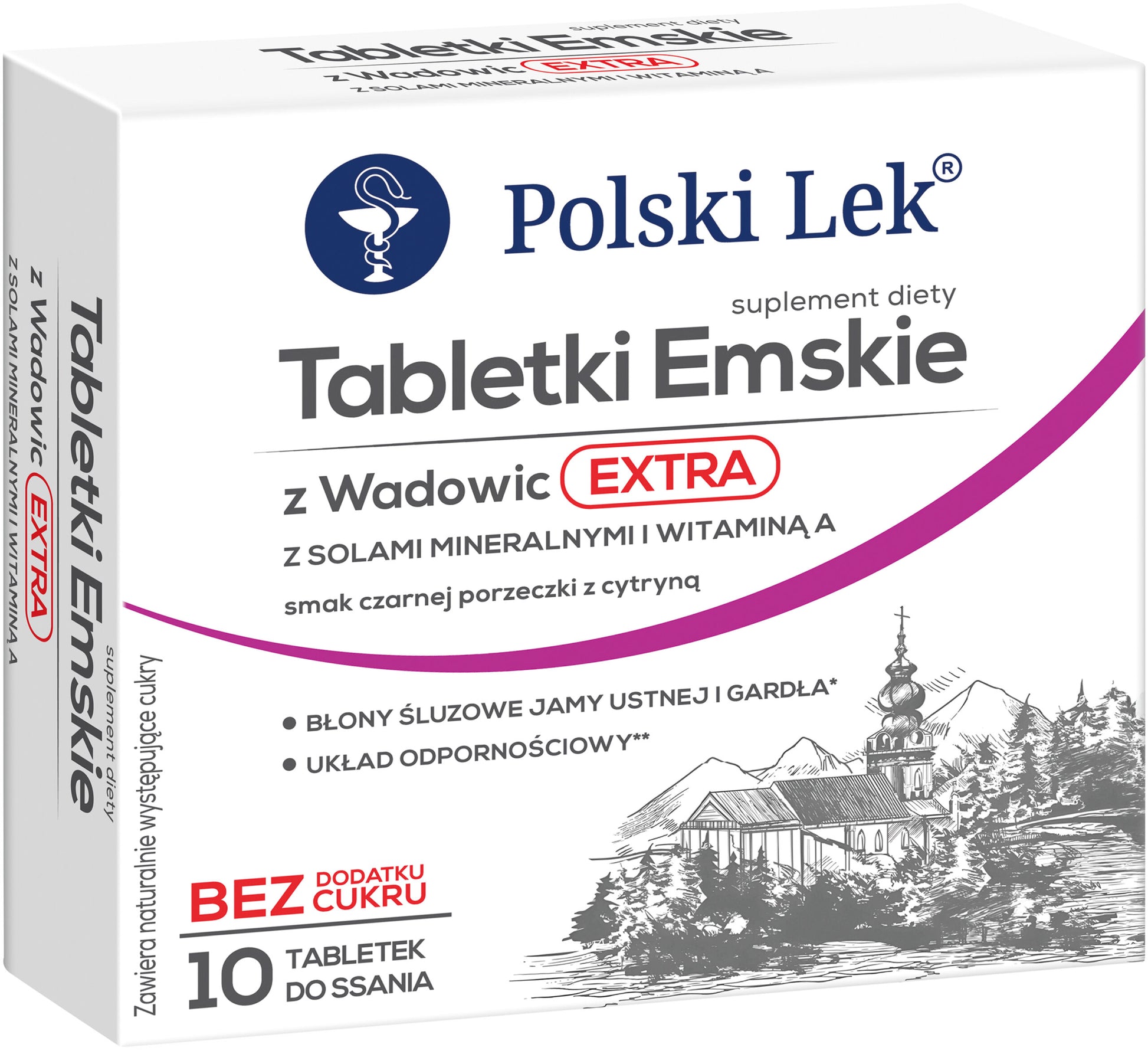 Tabletki Emskie z Wadowic EXTRA – czarna porzeczka z cytryną - 10 tabletek do ssania