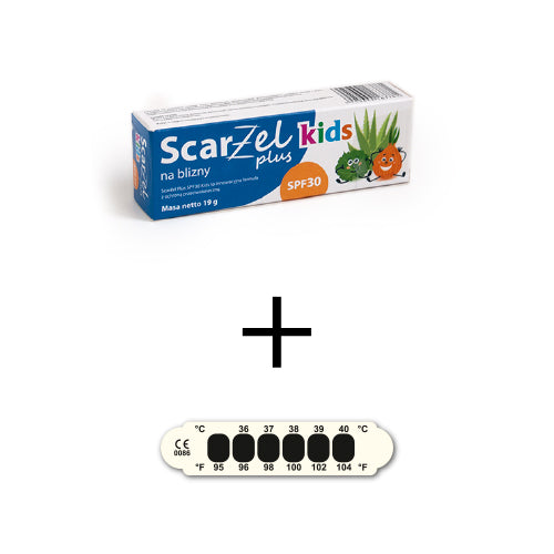 Scarżel Plus Kids SPF30 na Blizny + Termometr paskowy na czoło za 0,10 zł