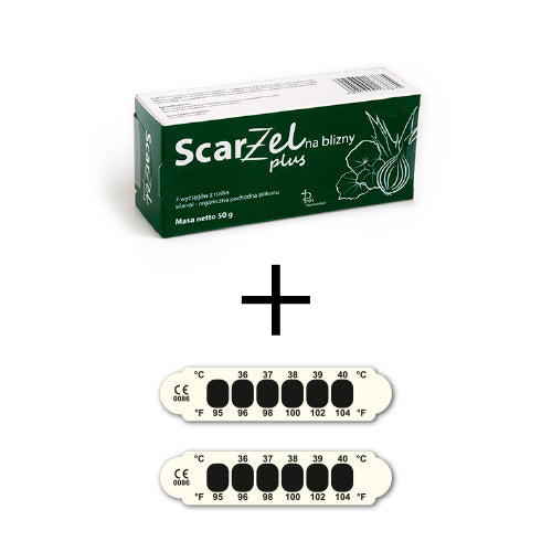 Scarżel Plus na Blizny 50g + 2 x Termometr paskowy na czoło po 0,10 zł