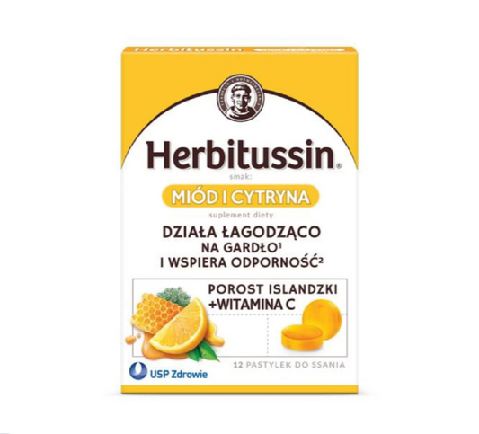 Herbitussin Miód i cytryna 12 pastylek do ssania