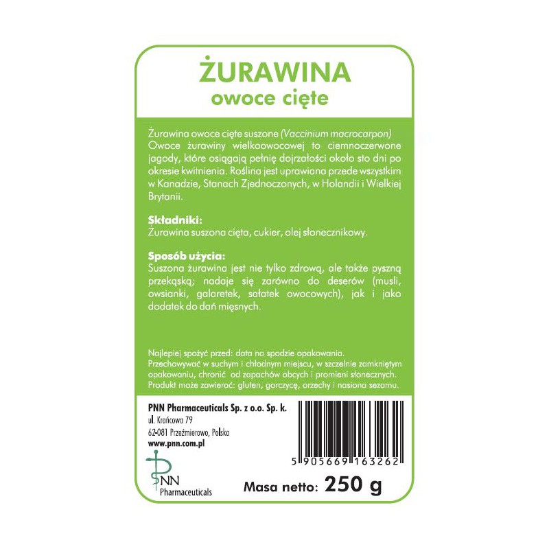 Żurawina owoce cięte 250 g